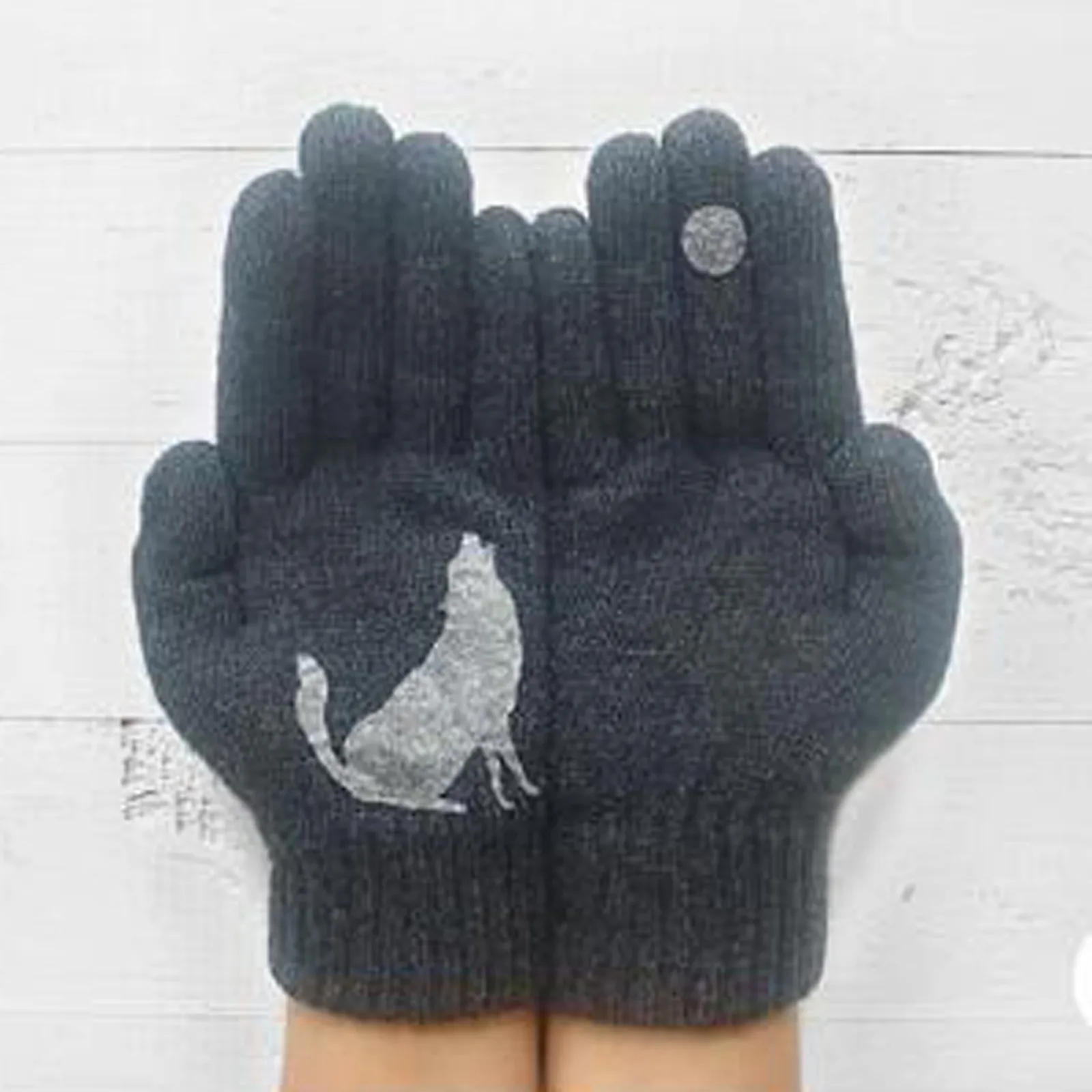 

Ladies Woolen Gloves Autumn And Winter Outdoor Warm Dog Printing Gloves пеѬаки зимние женские Cycling Hiking Accessories